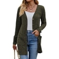 thumbnail image 1 of HUBERY Women Rib Button Down Long Sleeve Pockets Solid Color Cardigan, 1 of 7
