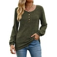 thumbnail image 1 of HUBERY Women Ribbed Button Crewneck Long Sleeve Solid Color Top, 1 of 7