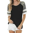 thumbnail image 1 of HUBERY Women Round Neck Camo Spliced Colorblock Short Sleeve T-Shirt, 1 of 3