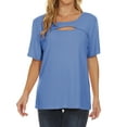 thumbnail image 1 of HUBERY Women Round Neck Hollow Out Spliced Short Sleeve Solid Color Blouse, 1 of 3