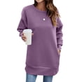 thumbnail image 1 of HUBERY Women Round Neck Long Sleeve Solid Color Sweatshirt With Pockets, 1 of 5