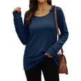 thumbnail image 1 of HUBERY Women Ruffle Trimmed Crew Neck Raglan Long Sleeve Solid Color Ribbed Top, 1 of 4