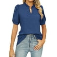 thumbnail image 1 of HUBERY Women Ruffle V Neck Puff Short Sleeve Solid Color Top, 1 of 7