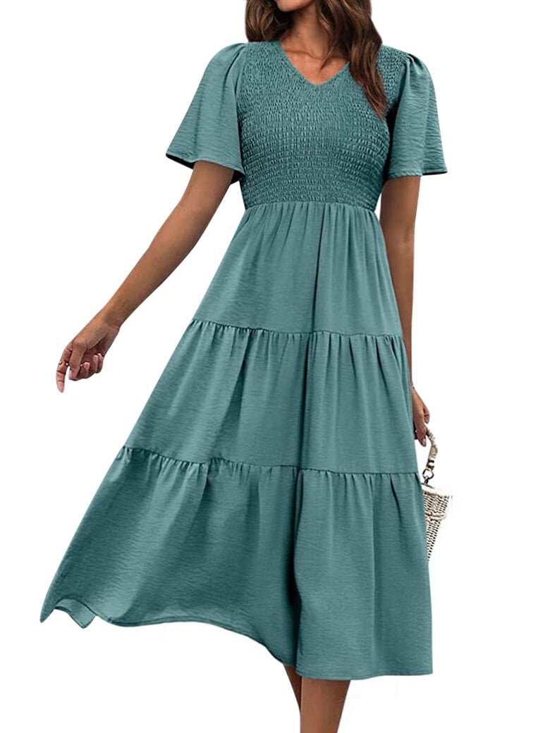 Pleated layered cheap smock dress