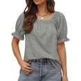 thumbnail image 1 of HUBERY Women Square Neck Ruffled Backless Puff Short Sleeve Solid Color Top, 1 of 5