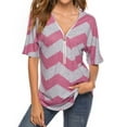 thumbnail image 1 of Hibeli Women Stripes Print Zip Up V Neck Short Batwing Sleeves Summer Tunic Top, 1 of 6