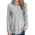thumbnail image 1 of HUBERY Women Striped Color Block Drawstring Hooded Long Sleeve Pullover Top, 1 of 3