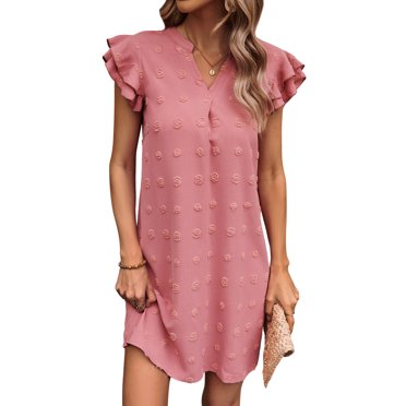WDIRARA Plus Size Textured Ruffle Midi Dress - V-Neck Half Sleeve Flowy A-Line Summer Dress
