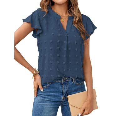 Hibeli Blouses for Women Dressy V Neck Ruffle Sleeve Summer Tops Casual Flowy Shirts