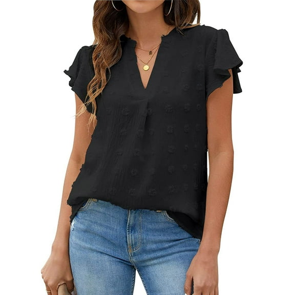Hibeli Blouses for Women Dressy V Neck Ruffle Sleeve Summer Tops Casual Flowy Shirts