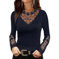 thumbnail image 1 of HUBERY Women V Neck Long Sleeve Lace Crochet Solid Color Top, 1 of 2