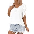 thumbnail image 1 of HUBERY Women V Neck Ruffle Sleeves Open Back Lace Up Solid Color Top, 1 of 4