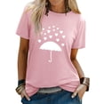 thumbnail image 1 of HUBERY Women Valentine's Day Heart Umbrella Graphic Crew Neck Short Sleeve Shirt, 1 of 7