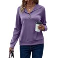 thumbnail image 1 of HUBERY Women Waffle Button Up Lapel Collar Long Sleeve Solid Color Pullover Top, 1 of 2