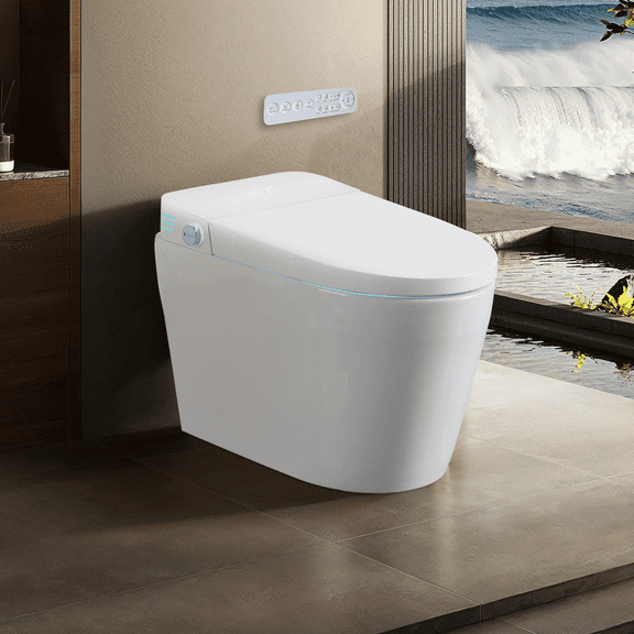 HUCIJYO Tankless Smart Toilet, Auto Flush, Auto Open/Close, Heated Seat, Warm Water Wash & Dryer