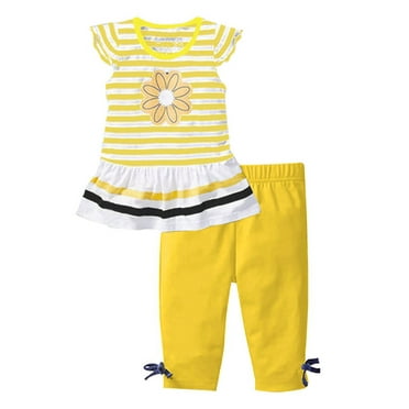 HUCOAE Girls Summer Outfits 4T Girls Clothes Baby Girls Summer Clothes Casual Clothing Suit Short Sleeve Striped T-Shirt +Pants 3-4 Years