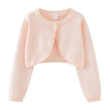 HUCOAE Girls Cardigan Sweaters 10-12 White Sweater For Girls Girls Open Front Shrug Cardigan Kids Children Knit Long Sleeve Bolero With Button Closure Pink 5-6 Years
