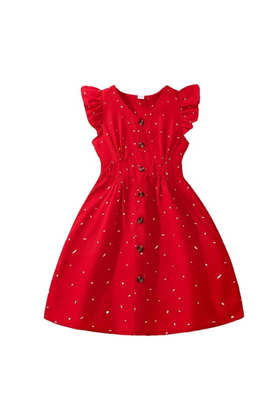 Girls Summer Dress Girl Dresses Size 10-12 Girls Dress Flutter Sleeve A-Line Button Down Sundress Casual Midi Dresses 11-12 Years Red