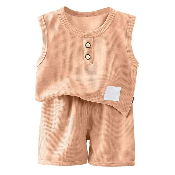 HUCOAE Little Boys Clothes 18-24 Month Boy Clothes Baby Boy Clothes Toddler Summer Outfit Short Sleeve T-Shirt Tee Tops Joggers Casual Shorts 2Pcs Clothing Set Khaki 7-8 Years