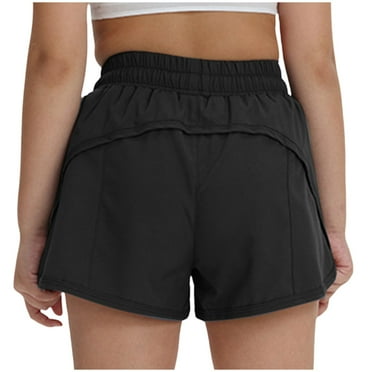 HUCOAE Teen Girl Shorts Basketball Shorts Girls Girls Athletic Shorts With Zipper Pockets High Waisted Running Shorts Soccer Gym Sports Active Short For Kids Black 8-10 Years