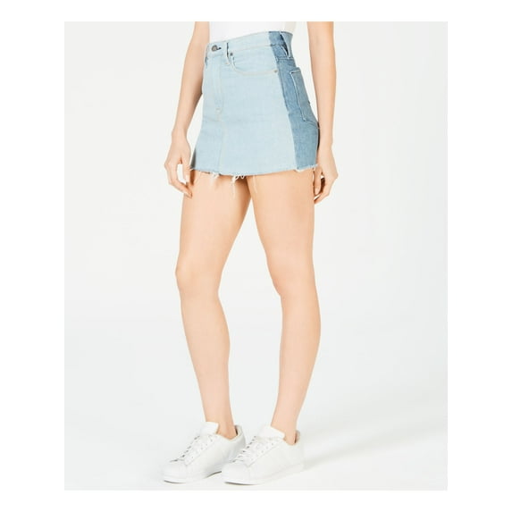 HUDSON $195 Womens New Blue Zippered Frayed Mini Pencil Skirt 26 Juniors B+B