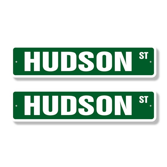 HUDSON Classic Street Sign (2 Pack) Childrens Name Room Sign Road Sign | 4" X 18" Plastic Address Sign