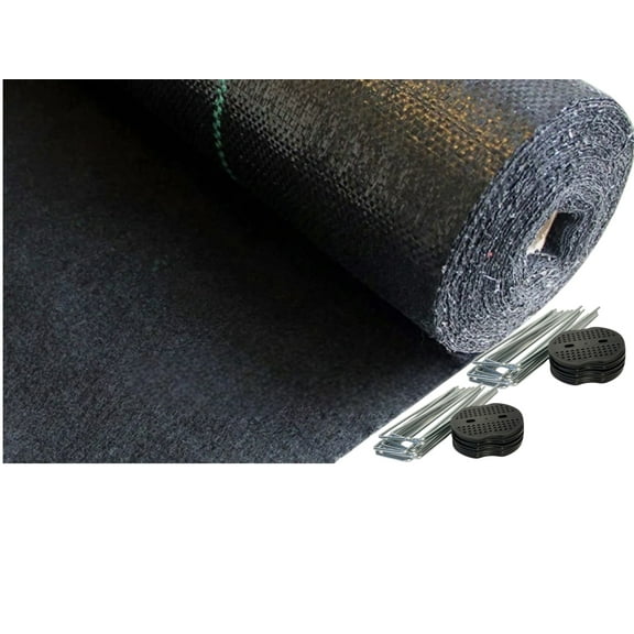 HUDSON GLOBE, 3FT x 100 FT Premium 5 OZ Double Layer Needle Punched Weed Barrier, Landscape Fabric, Heavy Duty Weed Control Mat, Included (20 Sets U-Staples & Plastic Peds FREE)