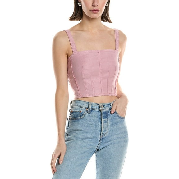 HUDSON Jeans womens Corset Linen-Blend Top, xs, Pink