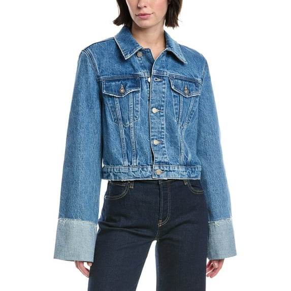 HUDSON Jeans womens Cuffed Cropped Denim Jacket, l, Blue
