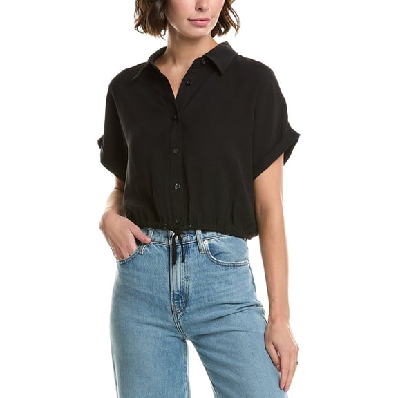 HUDSON Jeans womens  Drawstring Button-Down Shirt, xs, Black