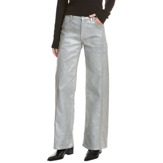 HUDSON Jeans womens Lexi Mid-Rise Coated Seamed Matte Silver Foil Wide Leg