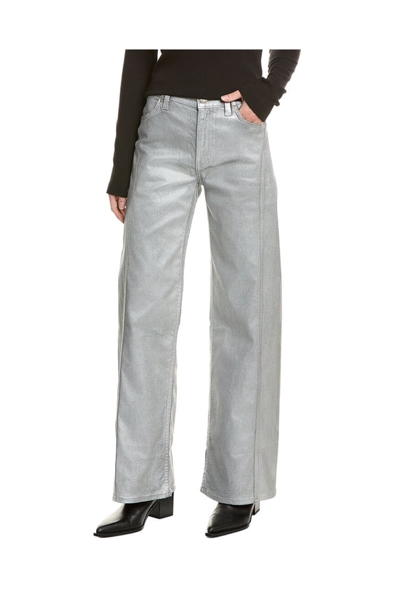 womens Lexi Mid-Rise Coated Seamed Matte Silver Foil Wide Leg