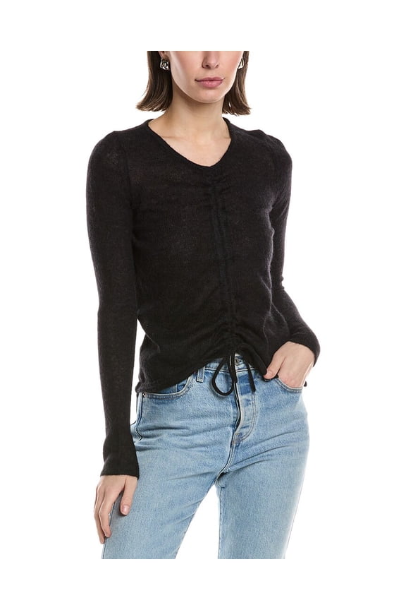 womens Ruched Alpaca & Wool-Blend Sweater, XL, Black