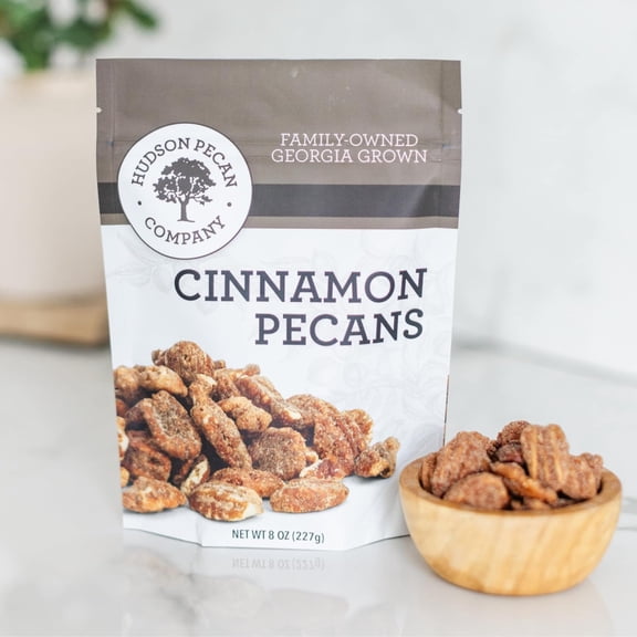 HUDSON PECAN COMPANY: Cinnamon GGA1 Candied Pecans | Georgia Family Owned. Cinnamon & Sugar Candy Coated, Expertly Baked to Perfection, (Perfect for Salads, Baking, Snacking & Gifting), 8oz