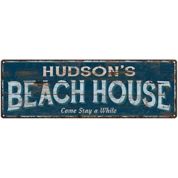 HUDSON'S Beach House Blue Rustic Cabin Home Decor 6x18 Metal 206180026202