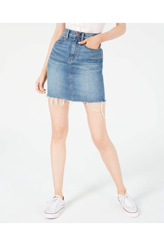 Womens Blue Frayed Mini Pencil Skirt Size: 28