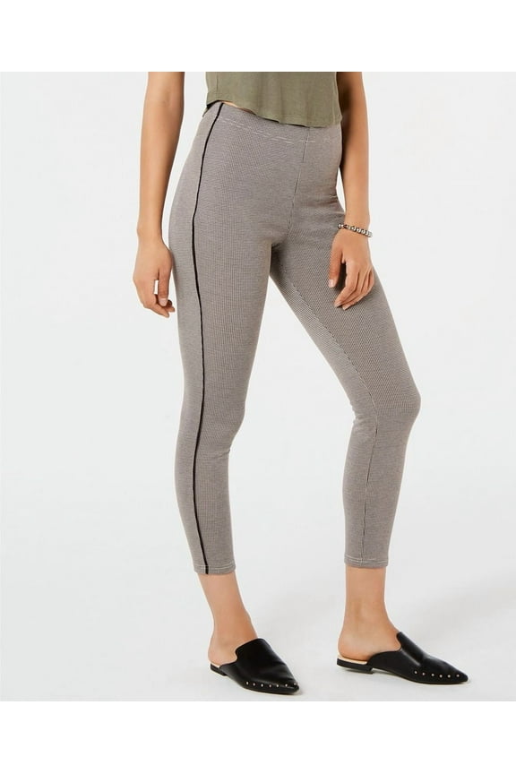 Houndstooth Knit High-Waist Cropped Skimmer Leggings (Brown, S)