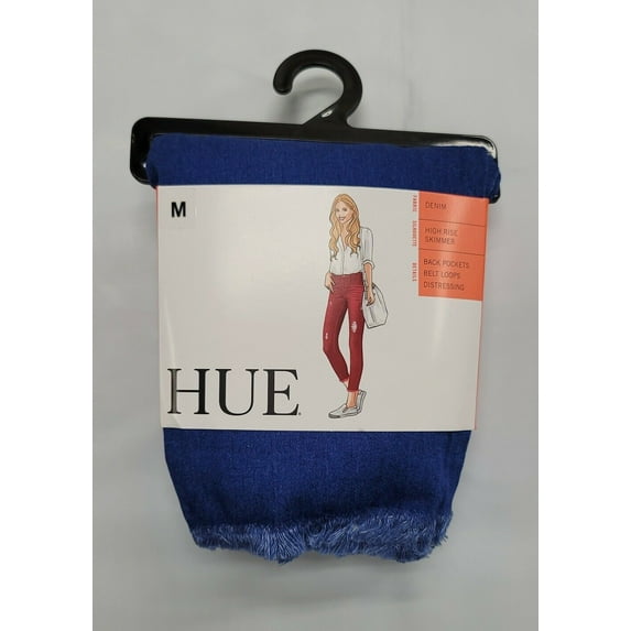 HUE Ripped Denim High Rise Skimmer Legging - U23418 (M, Deep Ultramarine)