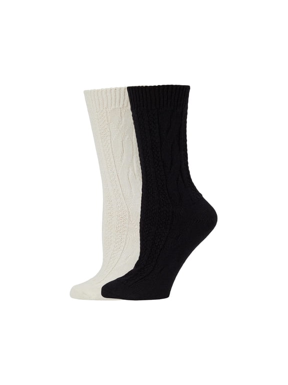 Smart Temp Cable Ribbed Boot Socks 2-Pair Pack Ivory One Size