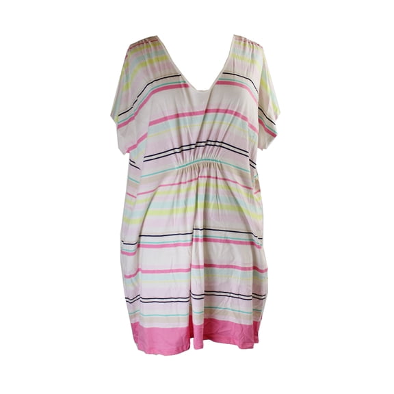 HUE Women's Bouquet Stripe Caftan, Gardenia, S/M