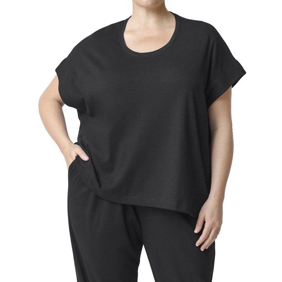 HUE Women�s Casual Basic Lounge T-Shirt, Black - Boxy Short Sleeve, Large-X-Large