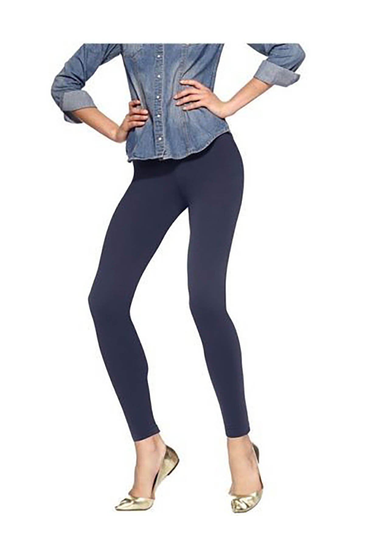 HUE Women's Cotton Leggings, Navy, Large
