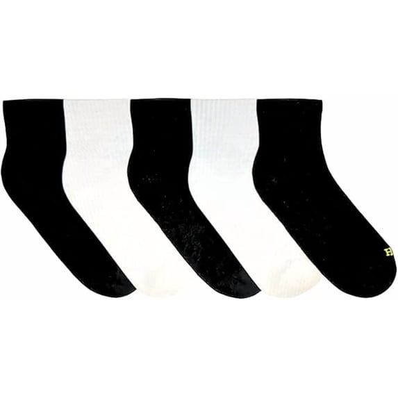 HUE Women's Mini Crew Cotton Blend Socks, Black & White, 5 pairs, One Size