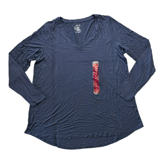 HUE Women's Ultra Soft Long Sleeve V-Neck High-Low Legging Tee (Crown Blue, XL)