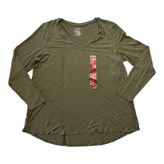 HUE Women's Ultra Soft Long Sleeve V-Neck High-Low Legging Tee (Kalamata, XL)