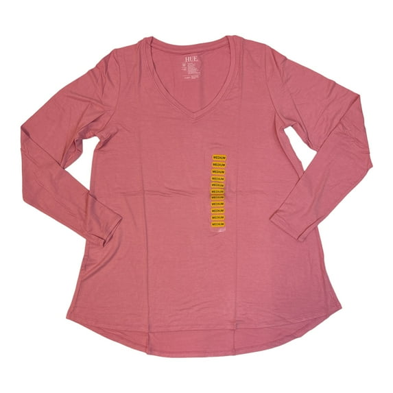 HUE Women's Ultra Soft Long Sleeve V-Neck High-Low Legging Tee (Wild Rose, XL)