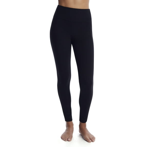 HUE Women's Tummy & Side Control Pique High Rise Leggings, Black, Medium
