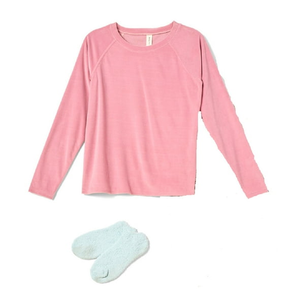 HUE Womens Pajama Top Only,1-Piece With Socks, 2-Pieces, Large, Pink