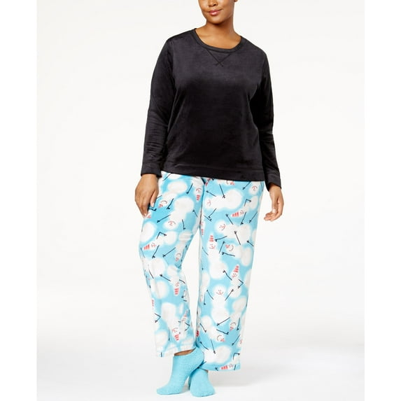 HUE Womens Plus Size Sueded Fleece Top And Pants With Socks 3 Piece