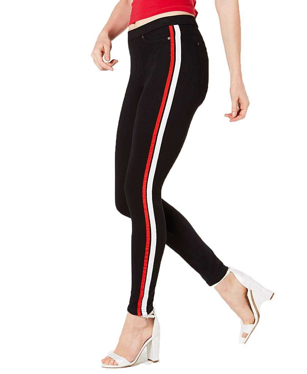 HUE Women’s Racer Stripe Original Denim Leggings, Black, Medium